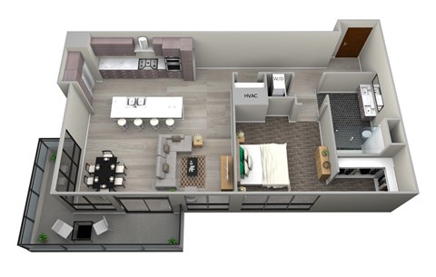 Floor plan for 1 bed, 1 bath, 975 sqft